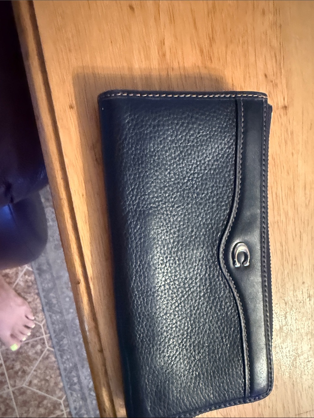 Coach Black Pebbled Leather Continental Wallet